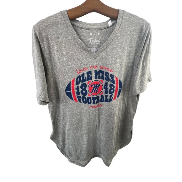 Pressbox Tshirt Size Medium Gray Love Me Some Ole Miss Football Rebels VNeck - Picture 1 of 5